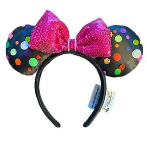 Authentic Disney Pink Sequin Bow Minnie Ears with Colorful Dots - NWOT